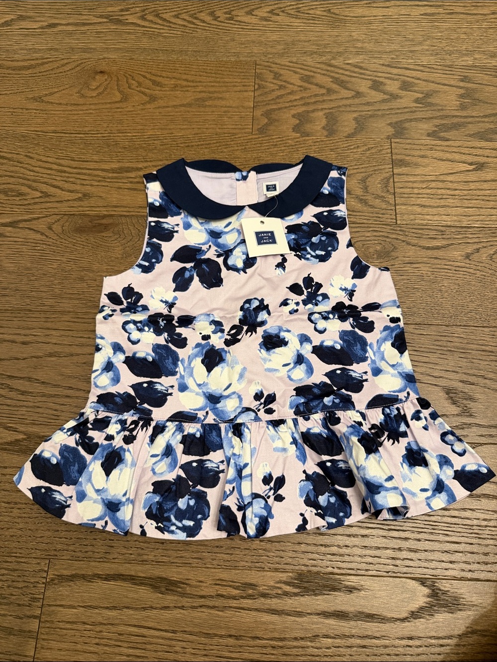 NWT Janie and Jack Purple Floral Peplum Top with Navy Collar and Blue Blooms